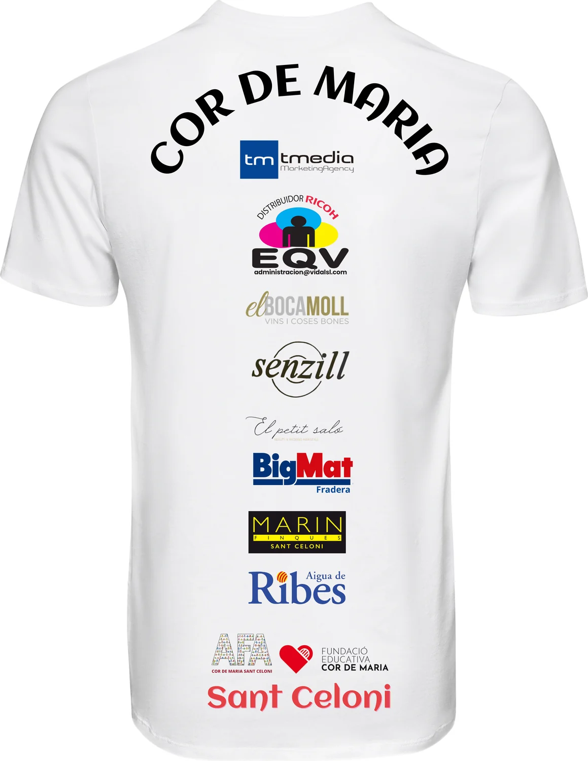 Samarreta oficial, esquena: retolació Cor de Maria i logotips dels patrocinadors